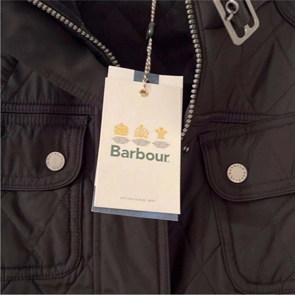 Barbour Black Quilted Arrow Parka Size 6 NWT - Picture 8 of 13
